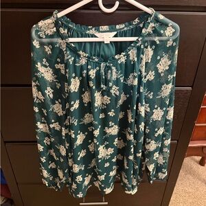 Green Floral Peasant Blouse - Women - see through sleeves